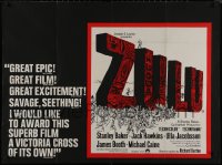 8a0732 ZULU British quad R1972 Baker & Michael Caine classic, dwarfing the mightiest, title art!