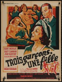 8a0600 THREE BOYS ONE GIRL French 24x32 1948 Gaby Morlay, Suzy Carrier, Jean Marchat, ultra rare!