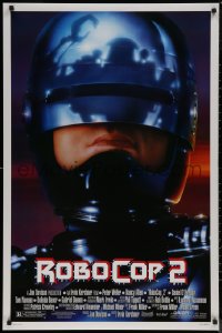 8a1077 ROBOCOP 2 DS 1sh 1990 great close up of cyborg policeman Peter Weller, sci-fi sequel!