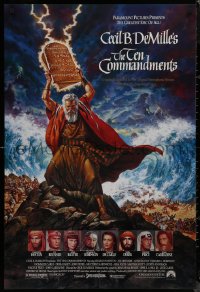 8a1138 TEN COMMANDMENTS 1sh R1989 DeMille classic, Ezra Tucker art of Charlton Heston with tablets!