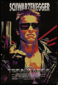 8a0140 TERMINATOR 27x40 video poster R1991 different cyborg Arnold Schwarzenegger with gun!