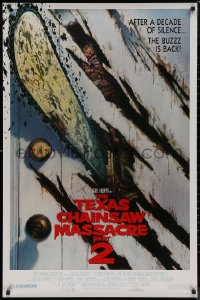 8a1142 TEXAS CHAINSAW MASSACRE PART 2 1sh 1986 Tobe Hooper horror sequel, cool Huston art!