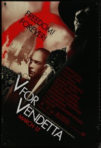 8a1170 V FOR VENDETTA advance DS 1sh 2005 Wachowskis, Natalie Portman, Hugo Weaving, city in flames!