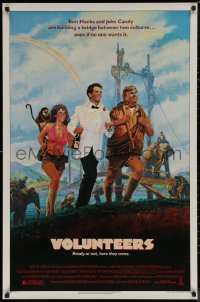 8a1175 VOLUNTEERS 1sh 1985 cool artwork of Tom Hanks, John Candy, Rita Wilson, Peace Corps!