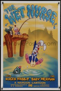 8a1179 WET NURSE Kilian 1sh 1988 Baby Herman goes fishing w/Roger Rabbit as the bait!