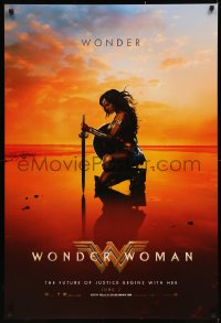 8a1192 WONDER WOMAN teaser DS 1sh 2017 sexiest Gal Gadot in title role/Diana Prince kneeling, June 2