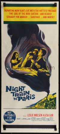 8f0349 NIGHT TRAIN TO PARIS Aust daybill 1964 former OSS officer Leslie Nielsen fights crime in France!