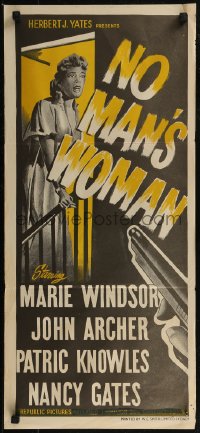 8f0352 NO MAN'S WOMAN Aust daybill 1955 art of gun pointing at bad girl Marie Windsor!