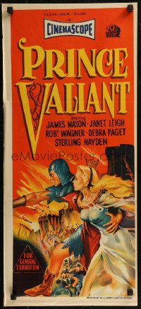 8f0375 PRINCE VALIANT Aust daybill 1954 art of Robert Wagner in armor & sexy Janet Leigh!