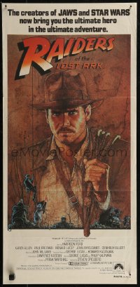 8f0381 RAIDERS OF THE LOST ARK Aust CIC daybill 1981 great Richard Amsel artwork of Harrison Ford!