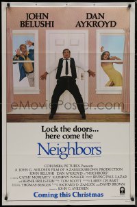 8f0922 NEIGHBORS advance 1sh 1981 wacky image of John Belushi, Dan Aykroyd, Cathy Moriarty!