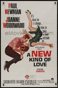 8f0925 NEW KIND OF LOVE 1sh 1963 Paul Newman loves Joanne Woodward, great romantic image!