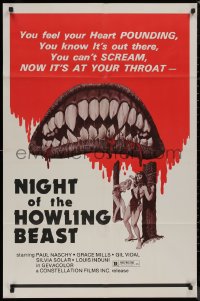 8f0926 NIGHT OF THE HOWLING BEAST 1sh 1977 Paul Naschy, art of bloody teeth & sexy girls in bondage!