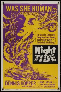 8f0928 NIGHT TIDE 1sh 1963 lovers caught in a dark tide of sinister TERROR, Dennis Hopper!