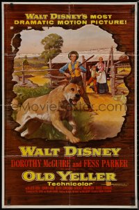 8f0942 OLD YELLER 1sh 1957 Dorothy McGuire, Fess Parker, art of Disney's most classic canine!