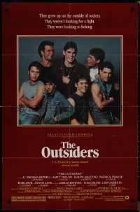 8f0952 OUTSIDERS 1sh 1982 Coppola, S.E. Hinton, Howell, Dillon, Macchio & top cast, no border design!