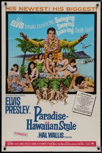 8f0954 PARADISE - HAWAIIAN STYLE 1sh 1966 Elvis Presley on the beach with sexy tropical babes!