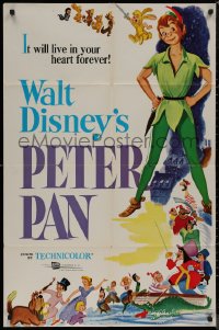 8f0958 PETER PAN 1sh R1969 Walt Disney animated cartoon fantasy classic, great full-length art!