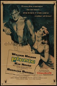 8f0959 PICNIC 1sh 1956 great art of barechested William Holden & sexy long-haired Kim Novak!