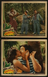 8g1231 PARDON MY SARONG 2 LCs 1942 sexy island girl Nan Wynn kissing Lou Costello, duo in the jungle!