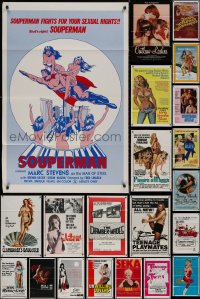 8h0528 LOT OF 51 FORMERLY TRI-FOLDED 27X41 SEXPLOITATION ONE-SHEETS 1970s-1980s sexy images!