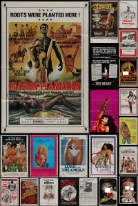 8h0527 LOT OF 55 FORMERLY TRI-FOLDED 27X41 SEXPLOITATION ONE-SHEETS 1970s-1980s sexy images!