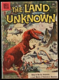 8m0088 LAND UNKNOWN #845 comic book 1957 adaptation of the Universal sci-fi movie, cool dinosaur art!