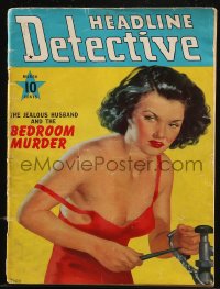 8m0504 HEADLINE DETECTIVE magazine March 1940 The Jealous Husband and the Bedroom Murder, sexy art!