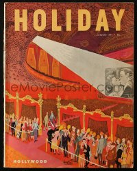 8m0506 HOLIDAY magazine January 1949 Bartoli cover art of crowded theater, Hirschfeld art inside!