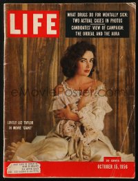 8m0739 LIFE magazine October 15, 1956 cover story with lovely Elizabeth Taylor in Giant!