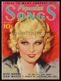 8m0599 POPULAR SONGS magazine August 1935 great cover art of sexy Mae West by Marland Stone!