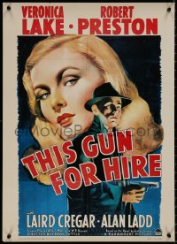 8p0202 THIS GUN FOR HIRE 20x28 commercial poster 1980s art of Alan Ladd & sexy Veronica Lake!