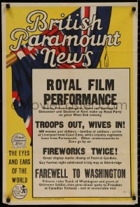 8p0241 BRITISH PARAMOUNT NEWS English double crown 1950s royal performance, troops out wives in!