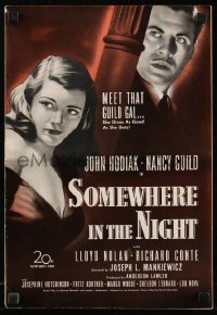 8r0631 SOMEWHERE IN THE NIGHT pressbook 1946 John Hodiak, Nancy Guild, cool film noir artwork!