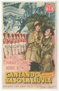 8r1121 SINGIN' IN THE RAIN Spanish herald 1953 Gene Kelly & Debbie Reynolds under umbrella!