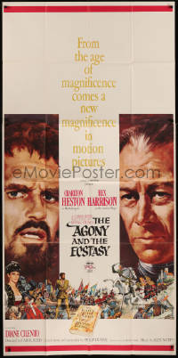 8t0180 AGONY & THE ECSTASY roadshow 3sh 1965 Carol Reed, Terpning art of Heston & Harrison, TODD-AO!