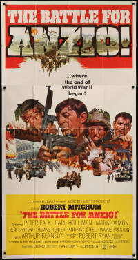 8t0184 ANZIO int'l 3sh 1968 McCarthy art of Robert Mitchum & Peter Falk in WWII, Battle For Anzio!