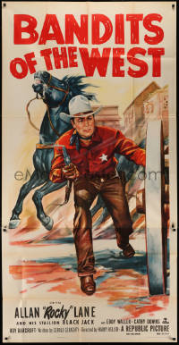 8t0187 BANDITS OF THE WEST 3sh 1953 Allan Rocky Lane & his stallion Black Jack, cool western art!