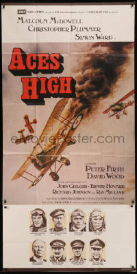 8t0169 ACES HIGH English 3sh 1976 Malcolm McDowell, cool Eddie Paul WWI airplane dogfight art!