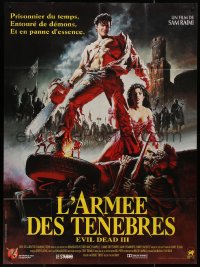 8t0732 ARMY OF DARKNESS French 1p 1993 Sam Raimi, Hussar art of Bruce Campbell w/ chainsaw hand!