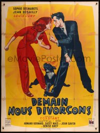 8t1201 TOMORROW WE GET DIVORCED French 1p 1951 Rene Peron art of dog between arguing couple, rare!