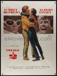 8t1211 TWO FOR THE ROAD French 1p 1967 art of Audrey Hepburn kissing Albert Finney by Grinsson!