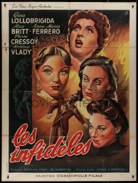 8t1217 UNFAITHFULS French 1p 1953 great RW art of Gina Lollobrigida, May Britt, Vlady & Ferrero!