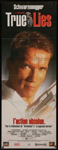 8t0705 TRUE LIES video French door panel R1995 cool close-up of Arnold Schwarzenegger with gun!