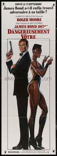 8t0706 VIEW TO A KILL French door panel 1985 Goozee art of Roger Moore as James Bond & Grace Jones!