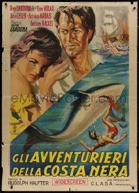 8t0625 UN MUNDO NUEVO Italian 1p 1959 Rene Cardona Jr. with Lorena Velazquez & fighting shark!