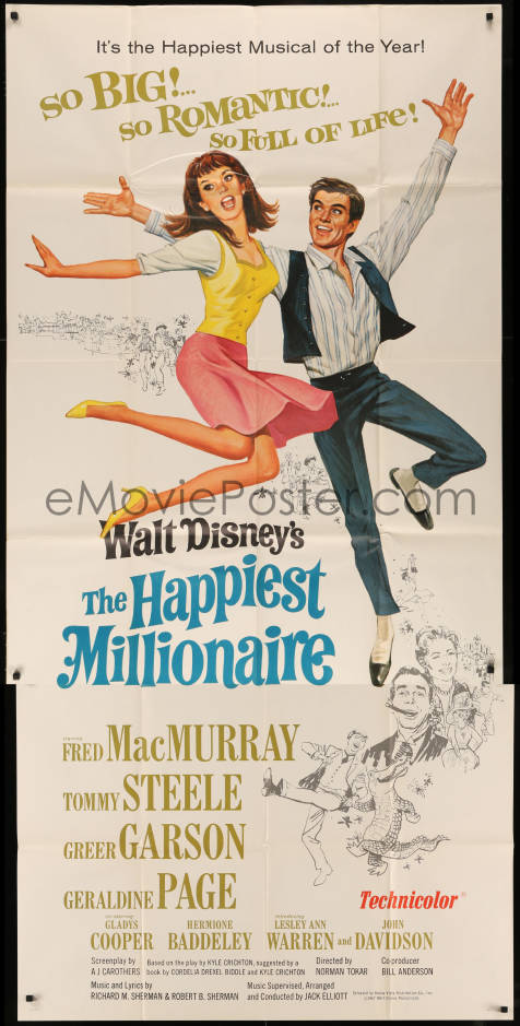 eMoviePoster.com: 8t0237 HAPPIEST MILLIONAIRE 3sh 1967 Disney, artwork ...