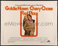 8x0248 FOUL PLAY 1/2sh 1978 wacky Lettick art of Goldie Hawn & Chevy Chase, screwball comedy!