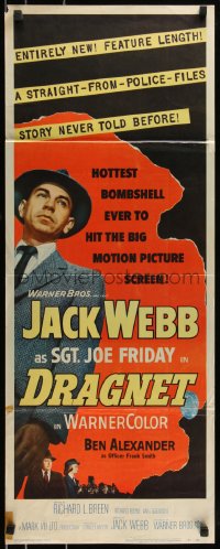 8x0457 DRAGNET insert 1954 Jack Webb as detective Joe Friday as you've never seen him before!