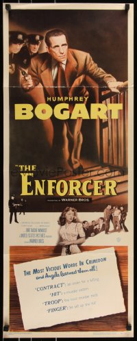 8x0460 ENFORCER insert 1951 art of Humphrey Bogart with gun + the most vicious words in crimedom!